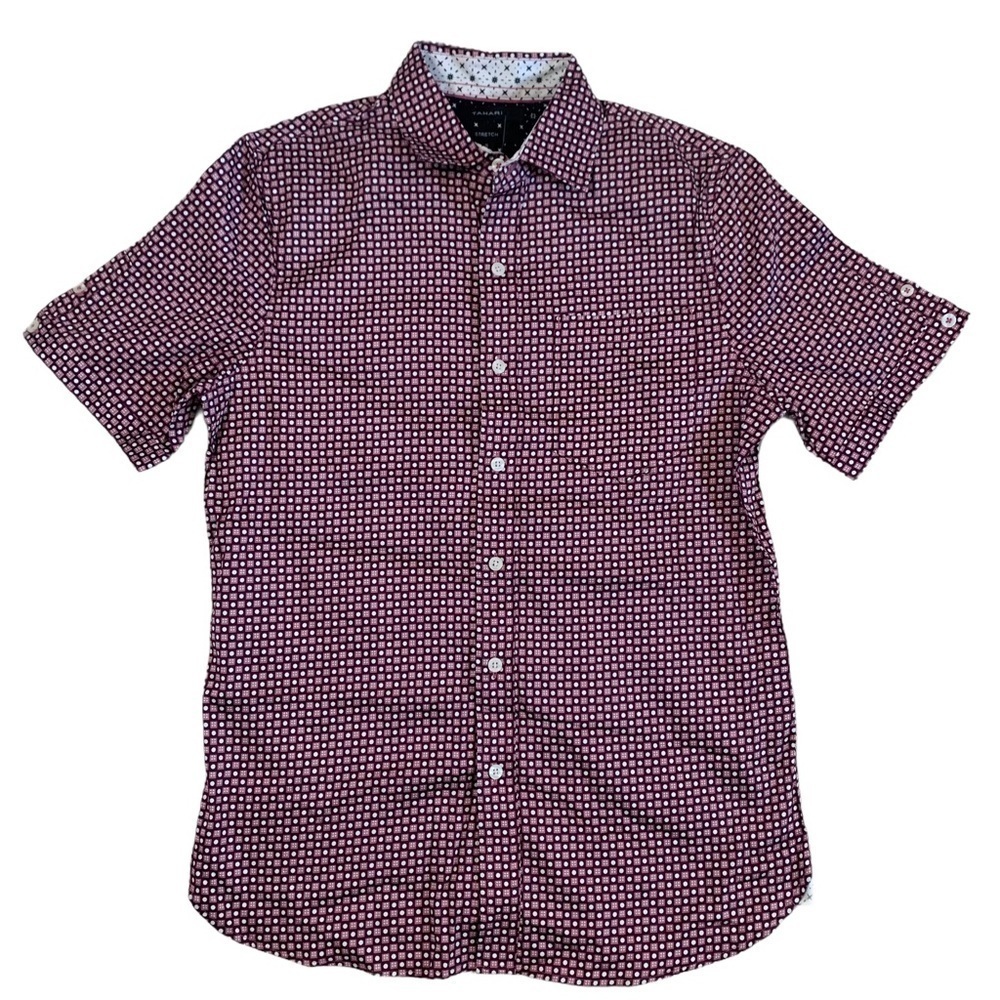Tahari Mens Premium Stretch Fabric Fine Cotton Button Down Short Sleeve Shirt